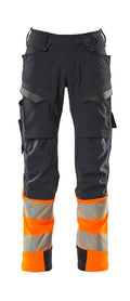 MASCOT® ACCELERATE SAFE 19179-511 – Pantalones con bolsillos para rodilleras - azul marino oscuro/naranja de alta vis.
