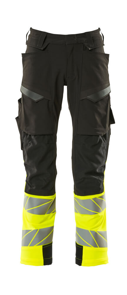 MASCOT® ACCELERATE SAFE 19179-511 – Pantalones con bolsillos para rodilleras - negro/amarillo de alta vis.