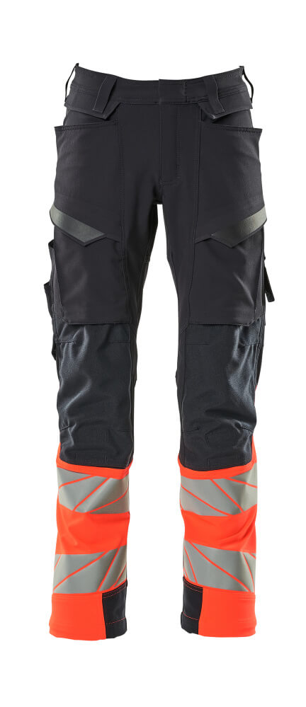 MASCOT® ACCELERATE SAFE 19179-511 – Pantalones con bolsillos para rodilleras - azul marino oscuro/rojo de alta vis.
