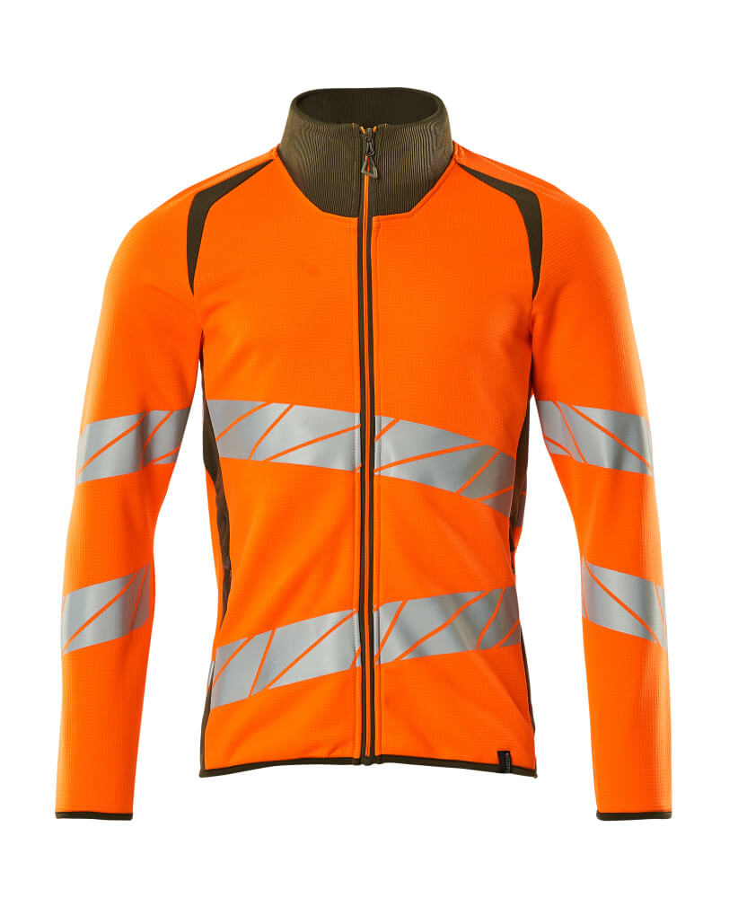 MASCOT® ACCELERATE SAFE 19184-781 – Sudadera con cremallera - naranja de alta vis./verde musgo