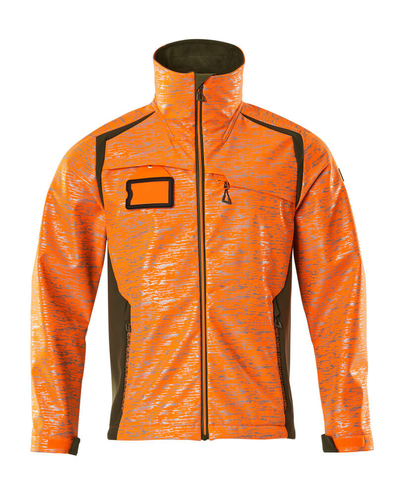 MASCOT® ACCELERATE SAFE 19202-291 – Chaqueta Softshell - naranja de alta vis./verde musgo