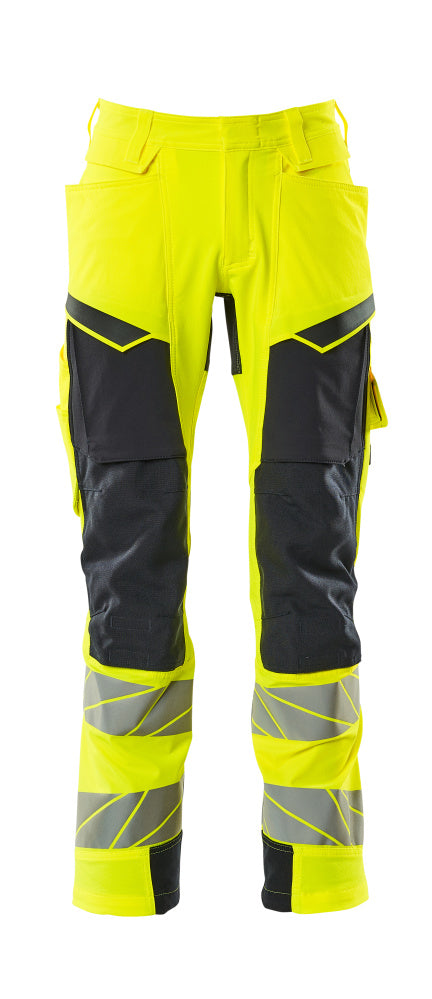 MASCOT® ACCELERATE SAFE 19279-510 – Pantalones con bolsillos para rodilleras - amarillo de alta vis./azul marino oscuro