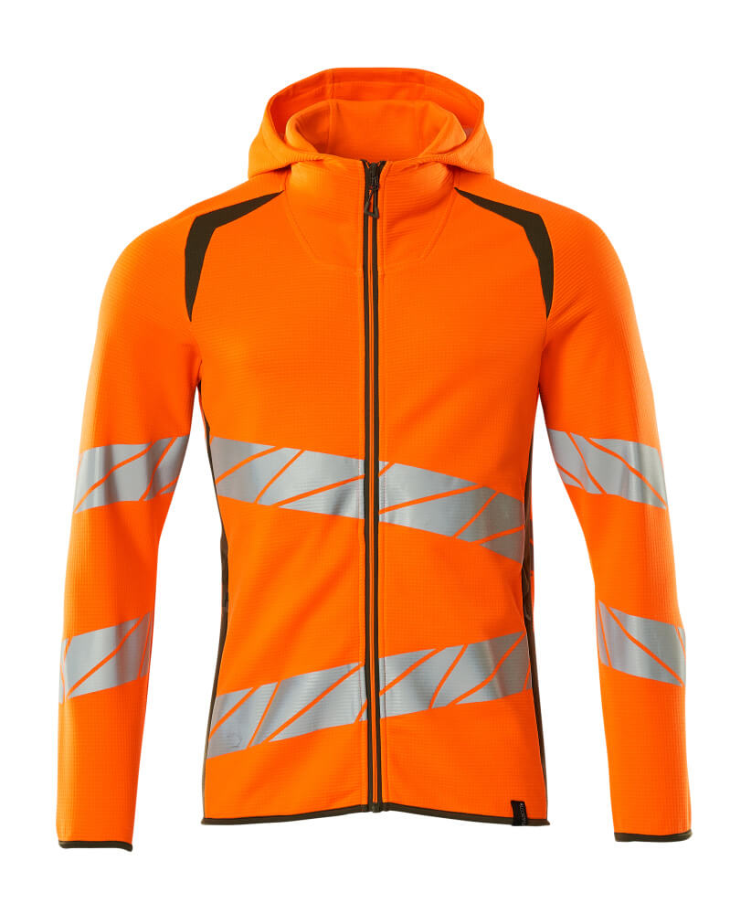 MASCOT® ACCELERATE SAFE 19284-781 – Sudadera con capucha con cremallera - naranja de alta vis./verde musgo