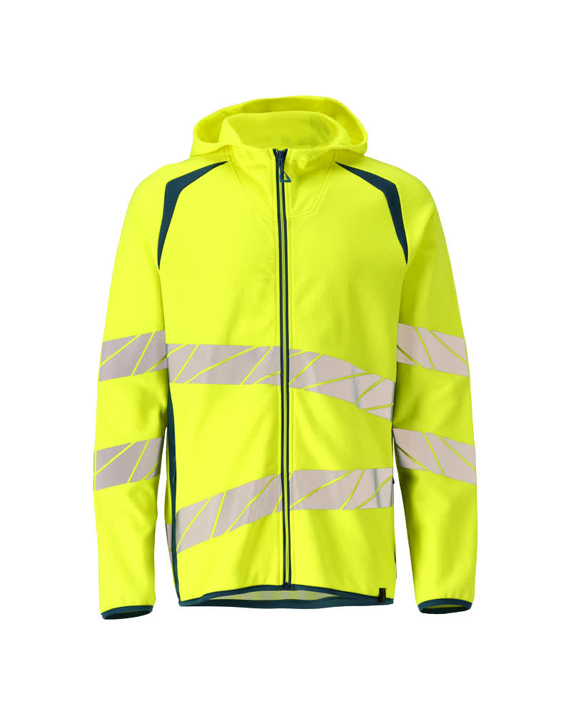 MASCOT® ACCELERATE SAFE 19284-781 – Sudadera con capucha con cremallera - amarillo de alta vis./petróleo oscuro
