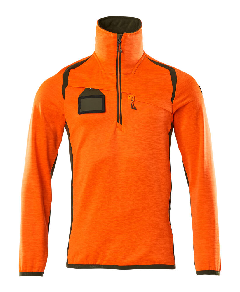 MASCOT® ACCELERATE SAFE 19303-316 – Jersey polar con media cremallera - naranja de alta vis./verde musgo