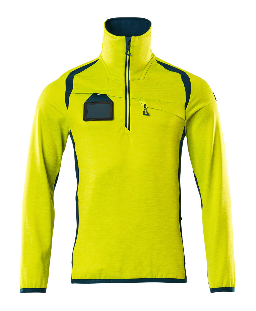 MASCOT® ACCELERATE SAFE 19303-316 – Jersey polar con media cremallera - amarillo de alta vis./petróleo oscuro