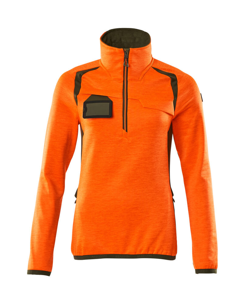 MASCOT® ACCELERATE SAFE 19353-316 – Jersey polar con media cremallera - naranja de alta vis./verde musgo