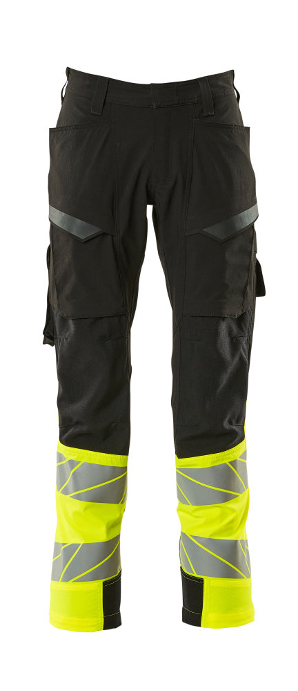 MASCOT® ACCELERATE SAFE 19379-510 – Pantalones con bolsillos de muslo - negro/amarillo de alta vis.