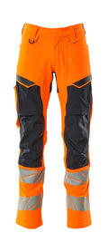 MASCOT® ACCELERATE SAFE 19479-711 – Pantalones con bolsillos para rodilleras - naranja de alta vis./azul marino oscuro