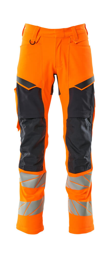 MASCOT® ACCELERATE SAFE 19479-711 – Pantalones con bolsillos para rodilleras - naranja de alta vis./azul marino oscuro