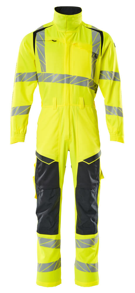 MASCOT® ACCELERATE SAFE 19519-236 – Mono con bolsillos para rodilleras - amarillo de alta vis./azul marino oscuro