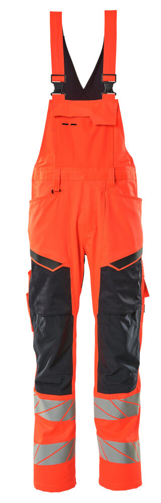 MASCOT® ACCELERATE SAFE 19569-236 – Peto con bolsillos para rodilleras - rojo de alta vis./azul marino oscuro