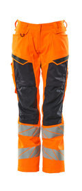 MASCOT® ACCELERATE SAFE 19578-236 – Pantalones con bolsillos para rodilleras - naranja de alta vis./azul marino oscuro