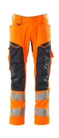 MASCOT® ACCELERATE SAFE 19579-236 – Pantalones con bolsillos para rodilleras - naranja de alta vis./azul marino oscuro