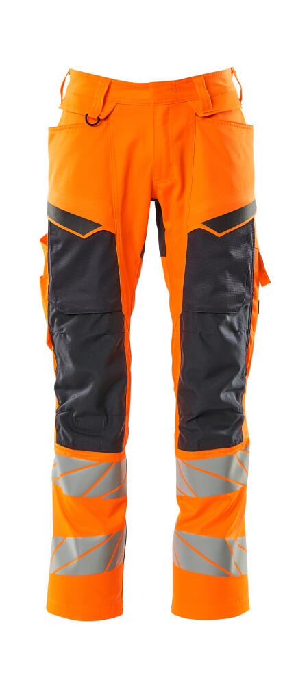 MASCOT® ACCELERATE SAFE 19579-236 – Pantalones con bolsillos para rodilleras - naranja de alta vis./azul marino oscuro