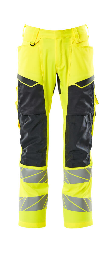 MASCOT® ACCELERATE SAFE 19579-236 – Pantalones con bolsillos para rodilleras - amarillo de alta vis./azul marino oscuro