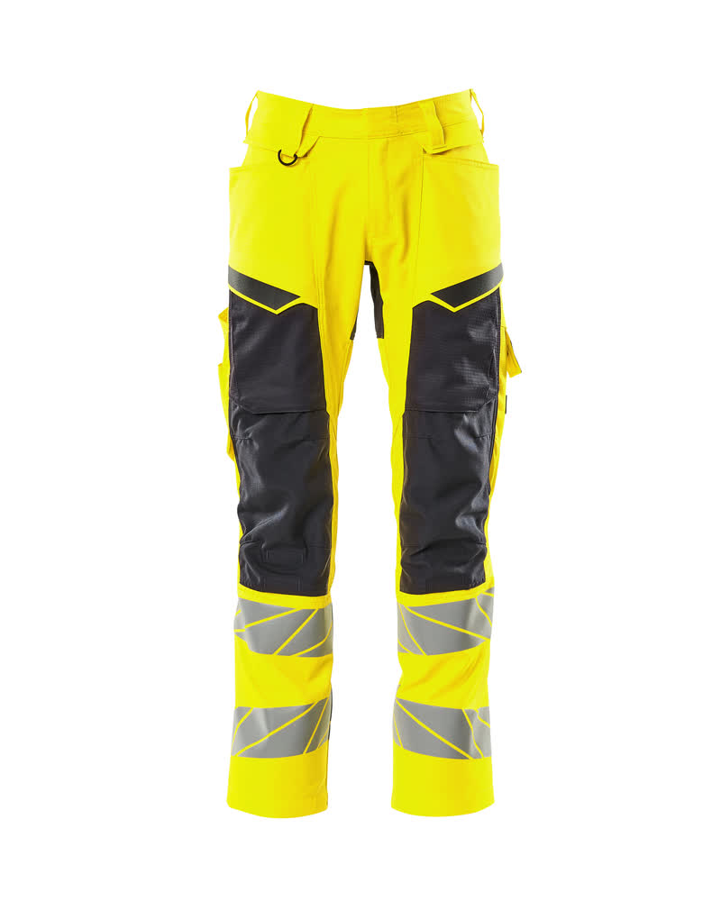 MASCOT® ACCELERATE SAFE 19579-236 – Pantalones con bolsillos para rodilleras - amarillo de alta vis./negro