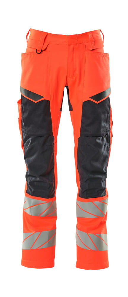 MASCOT® ACCELERATE SAFE 19579-236 – Pantalones con bolsillos para rodilleras - rojo de alta vis./azul marino oscuro