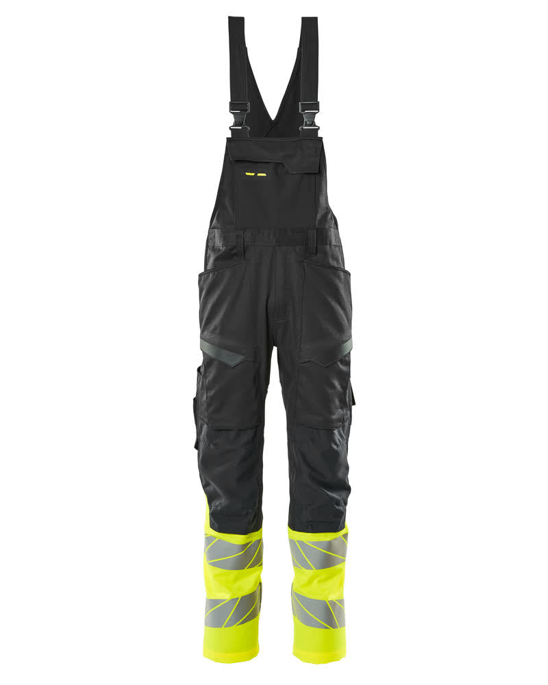 MASCOT® ACCELERATE SAFE 19669-236 – Peto con bolsillos para rodilleras - negro/amarillo de alta vis.