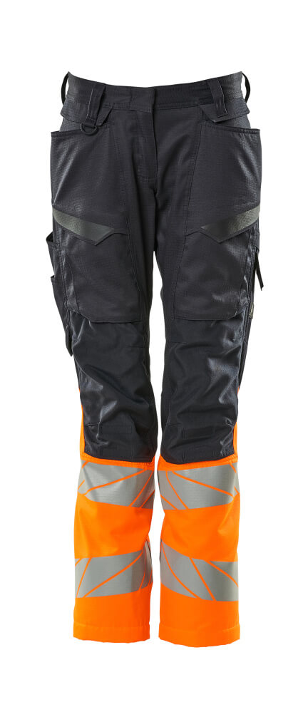 MASCOT® ACCELERATE SAFE 19678-236 – Pantalones con bolsillos para rodilleras - azul marino oscuro/naranja de alta vis.