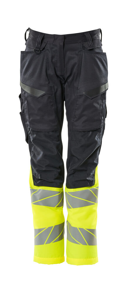 MASCOT® ACCELERATE SAFE 19678-236 – Pantalones con bolsillos para rodilleras - azul marino oscuro/amarillo de alta vis.
