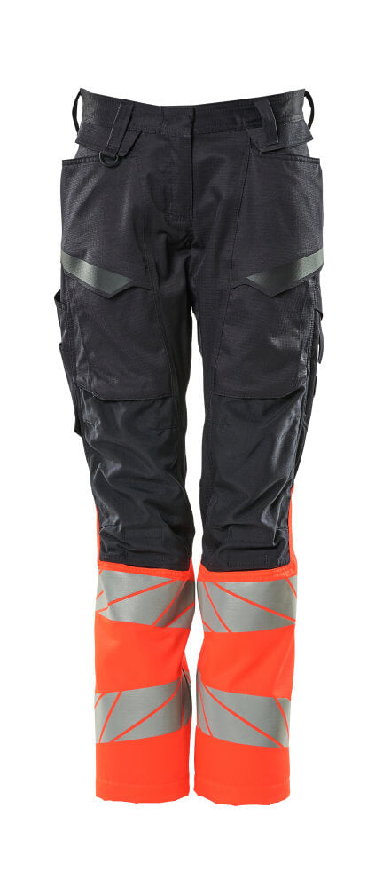 MASCOT® ACCELERATE SAFE 19678-236 – Pantalones con bolsillos para rodilleras - azul marino oscuro/rojo de alta vis.