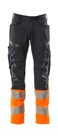 MASCOT® ACCELERATE SAFE 19679-236 – Pantalones con bolsillos para rodilleras - azul marino oscuro/naranja de alta vis.