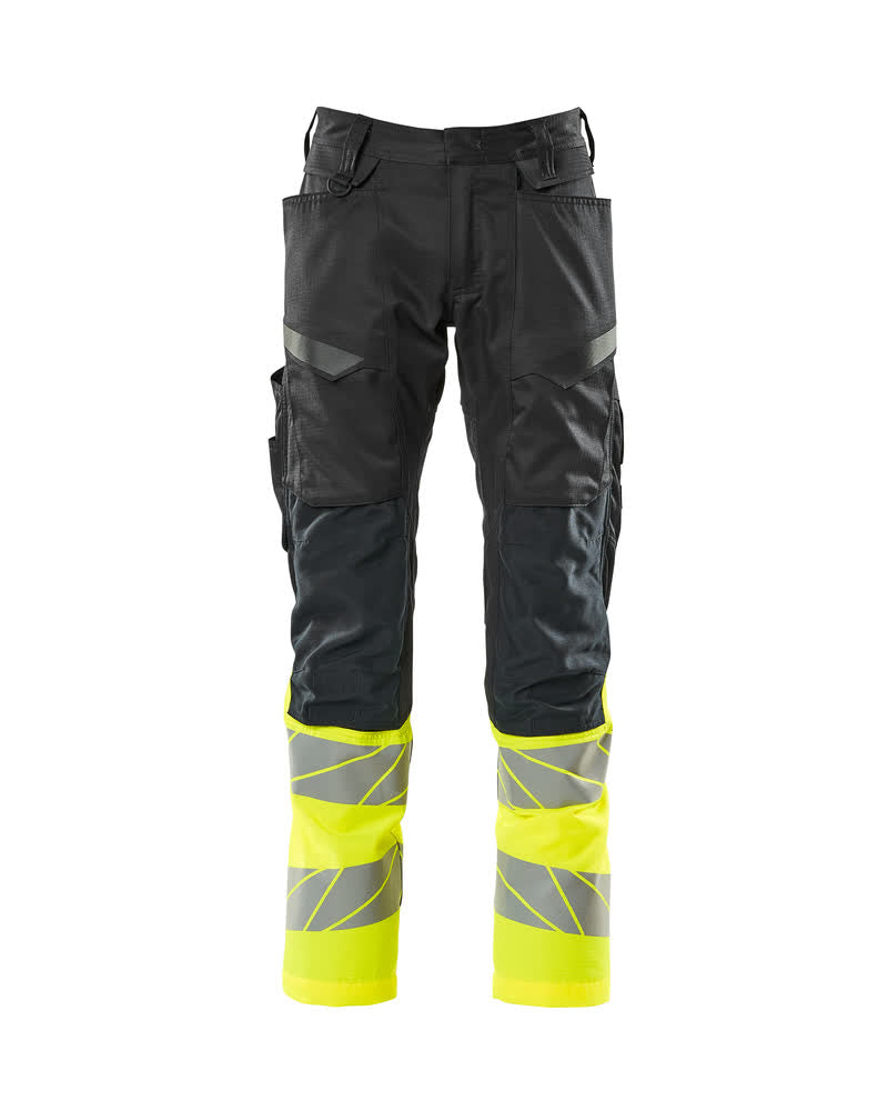 MASCOT® ACCELERATE SAFE 19679-236 – Pantalones con bolsillos para rodilleras - negro/amarillo de alta vis.