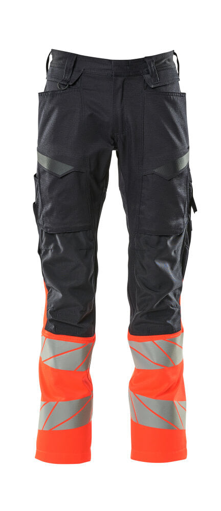 MASCOT® ACCELERATE SAFE 19679-236 – Pantalones con bolsillos para rodilleras - azul marino oscuro/rojo de alta vis.