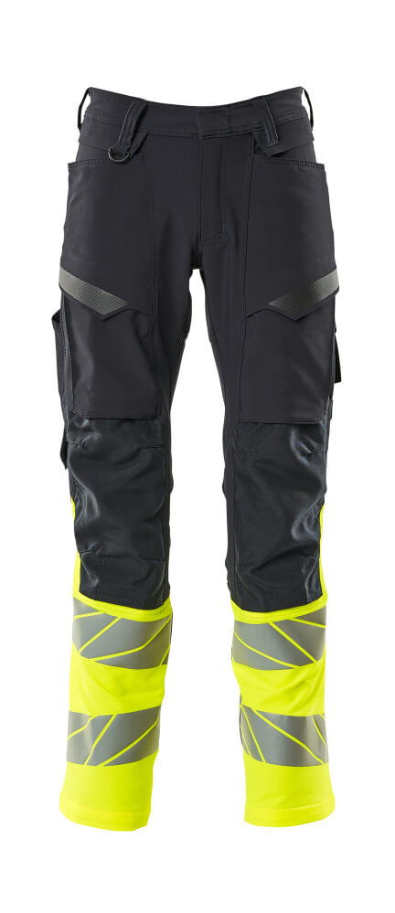 MASCOT® ACCELERATE SAFE 19879-711 – Pantalones con bolsillos para rodilleras - azul marino oscuro/amarillo de alta vis.