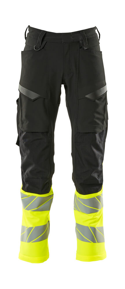 MASCOT® ACCELERATE SAFE 19879-711 – Pantalones con bolsillos para rodilleras - negro/amarillo de alta vis.