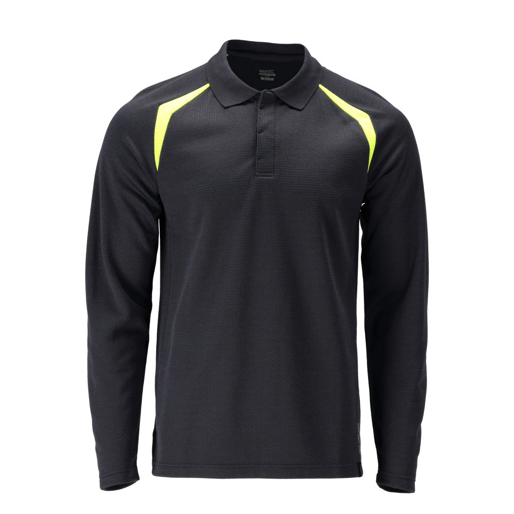 MASCOT® ACCELERATE MULTISAFE 21583-327 – Polo, manga larga - azul marino oscuro/amarillo de alta vis.