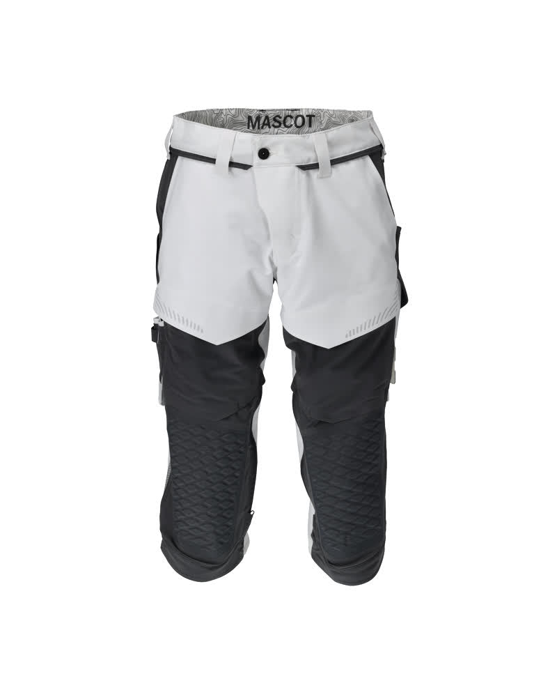 MASCOT® CUSTOMIZED 22249-605 – Pantalones con longitud de ¾ con bolsillos para rodilleras - blanco/gris piedra