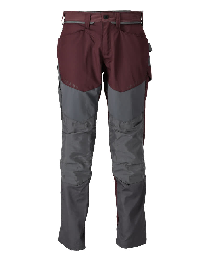 MASCOT® CUSTOMIZED 22479-230 – Pantalones con bolsillos para rodilleras - burdeos/gris piedra