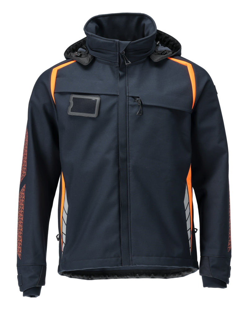 MASCOT® ACCELERATE SAFE 23002-246 – Chaqueta Softshell con capucha - azul marino oscuro/naranja de alta vis.