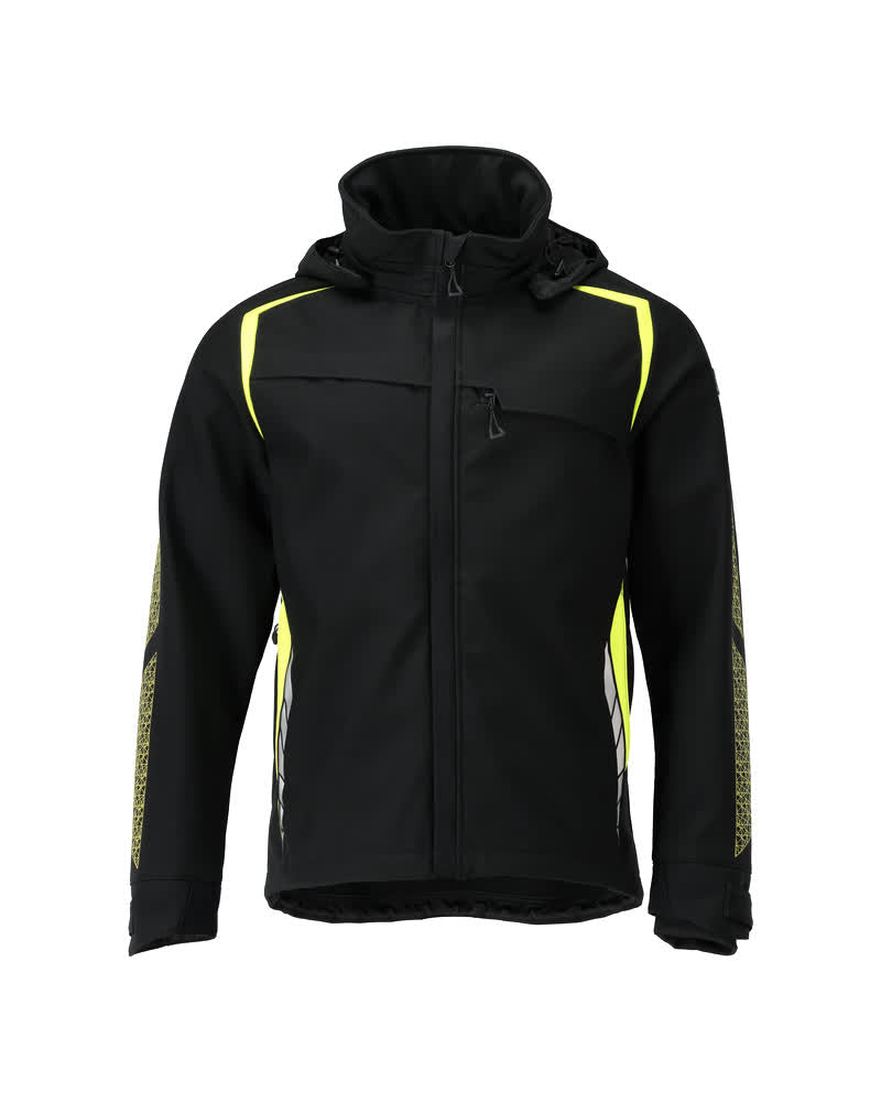 MASCOT® ACCELERATE SAFE 23002-246 – Chaqueta Softshell con capucha - negro/amarillo de alta vis.