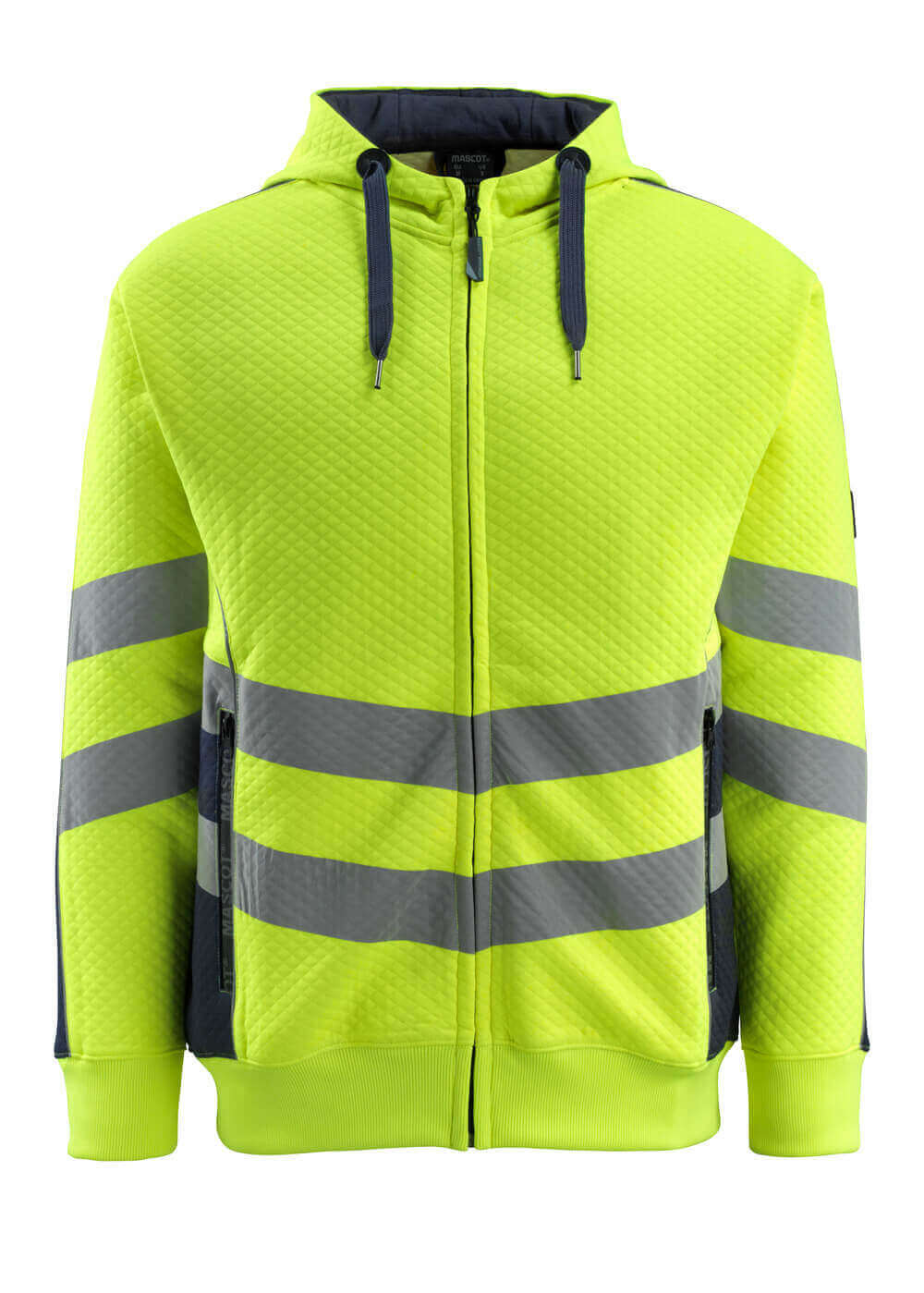 MASCOT® Corby – Sudadera con capucha con cremallera - amarillo de alta vis./azul marino oscuro